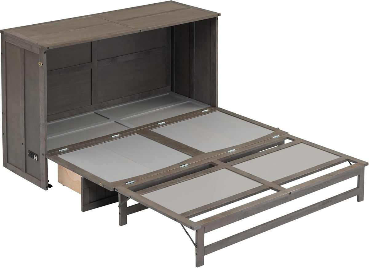 Queen Murphy Bed Cabinet with Drawer and Charging Station G9934