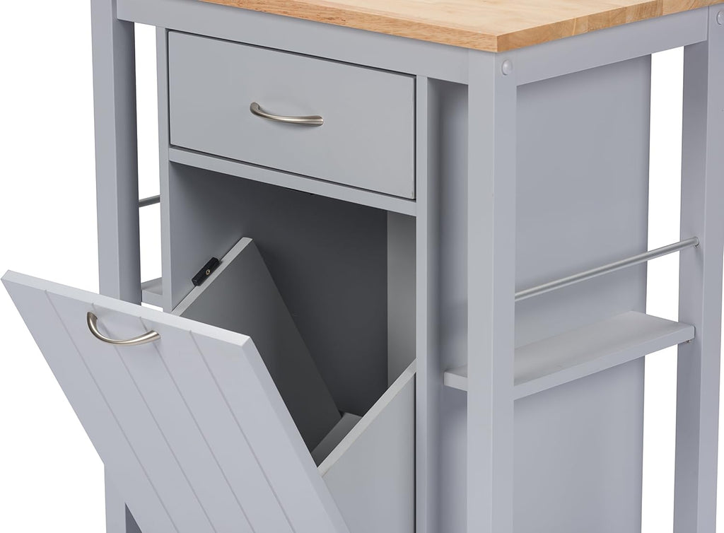Light Grey Kitchen Cart with Wood Top I4926