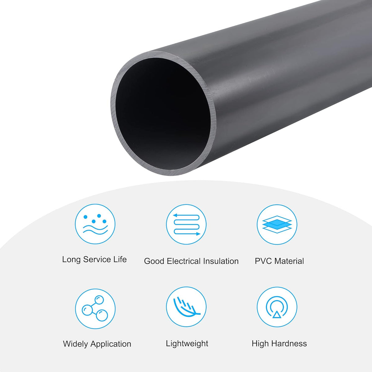 PVC Rigid Round Pipe 81.4mm ID 90mm OD 330mm Light Grey N141