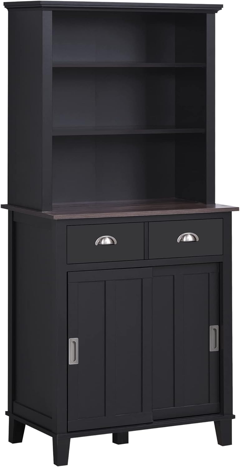 White Buffet with Hutch and Sliding Doors Y763646