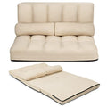 Blue Floor Sofa with 2 Pillows, Foldable 6-Position Adjustable Metal Frame Suede Fabric W423339