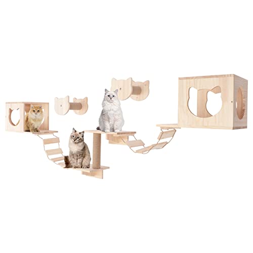 Wall-Mounted Cat Climber Set with Cat Wall Shelves, Scratching Posts, Condo House, Ladder, Perches N673