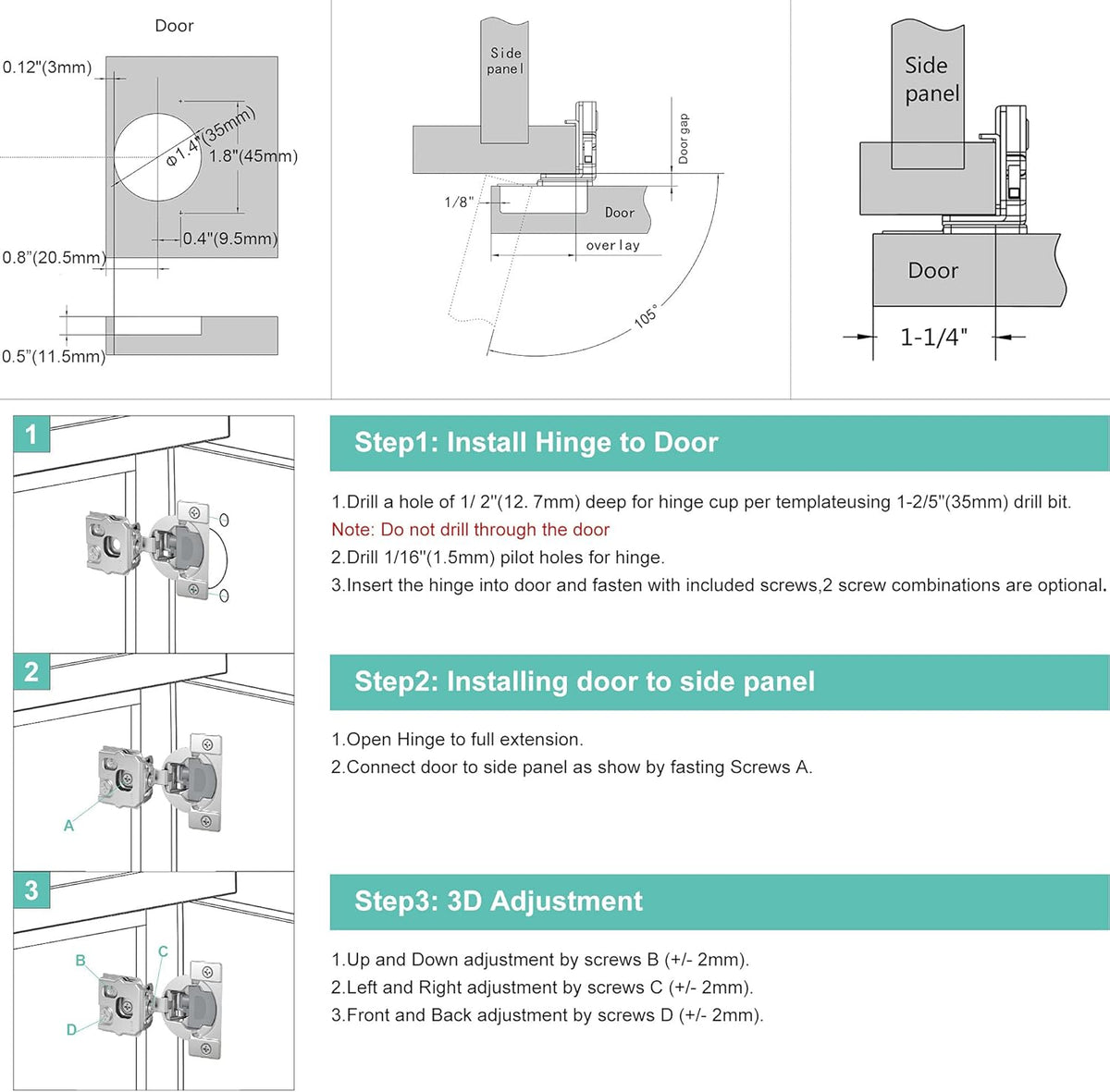 8 Pack Soft Close Adjustable Cabinet Hinge D6689