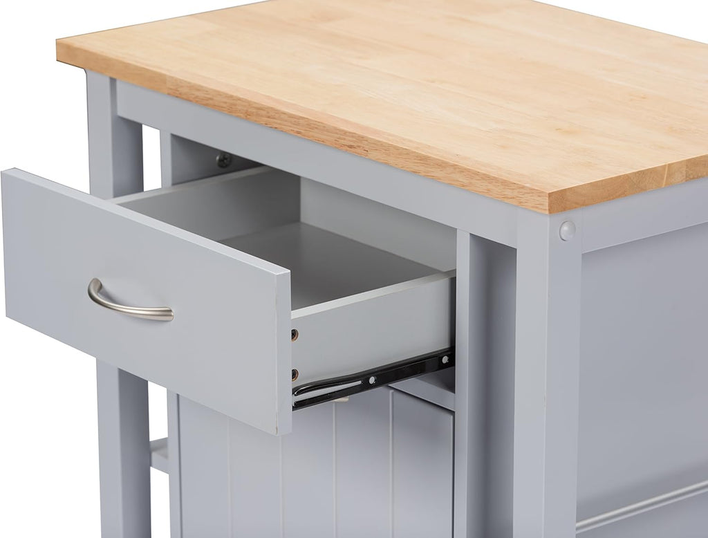 Light Grey Kitchen Cart with Wood Top I4926