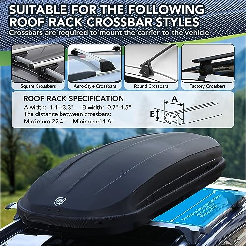 Black Dual-Side Opening Hard-Shell Roof Cargo Box Carrier W44816