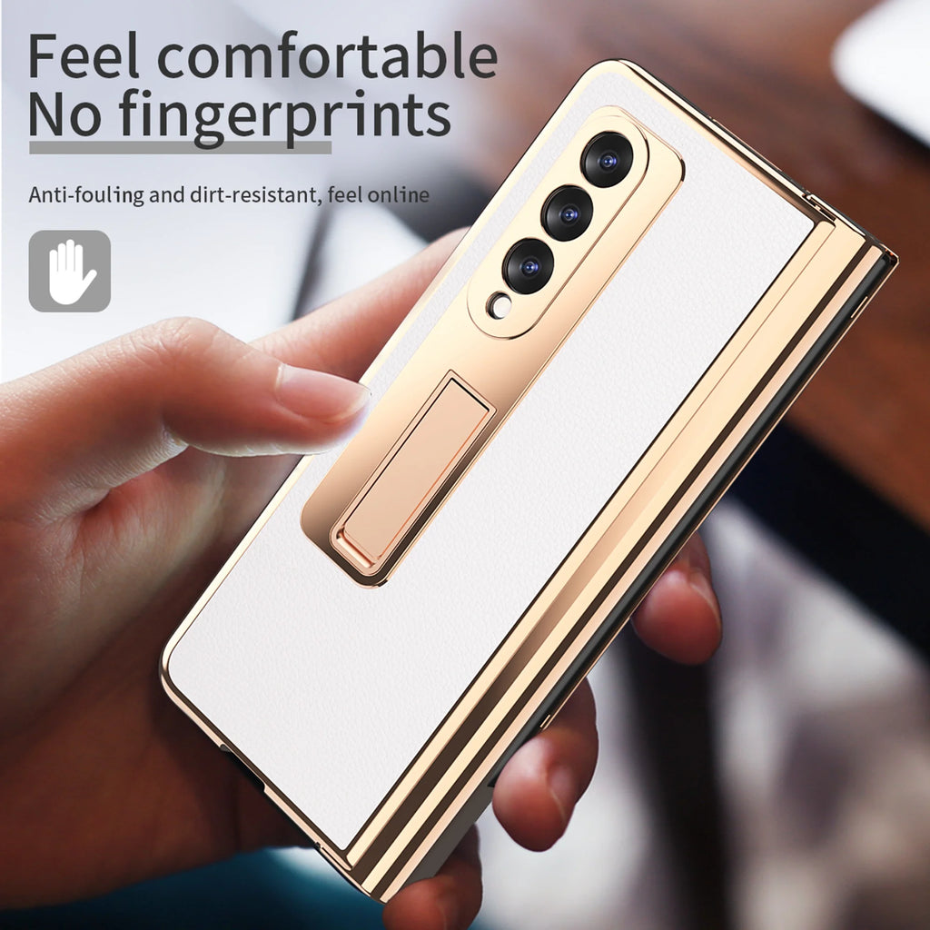 White PC + PU Leather Phone Case for Samsung Z Fold 3 5G O557709