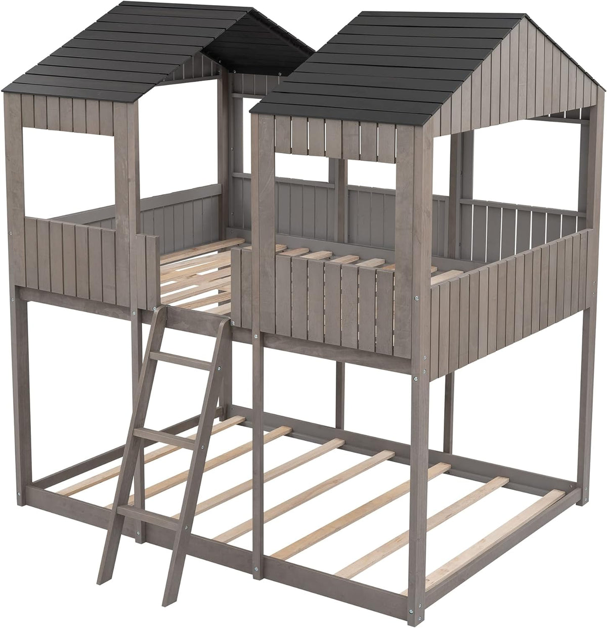 Antique Gray Full Over Full Wooden Bunk Bed U87953