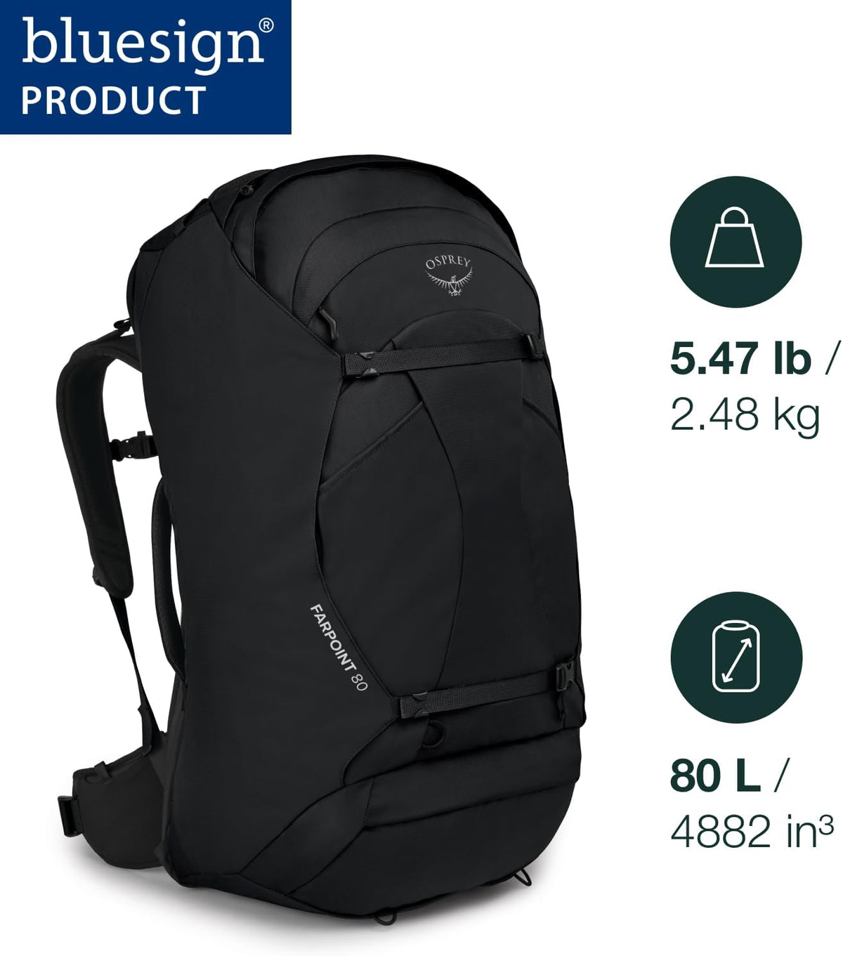 Black 80L Travel Backpack V44846