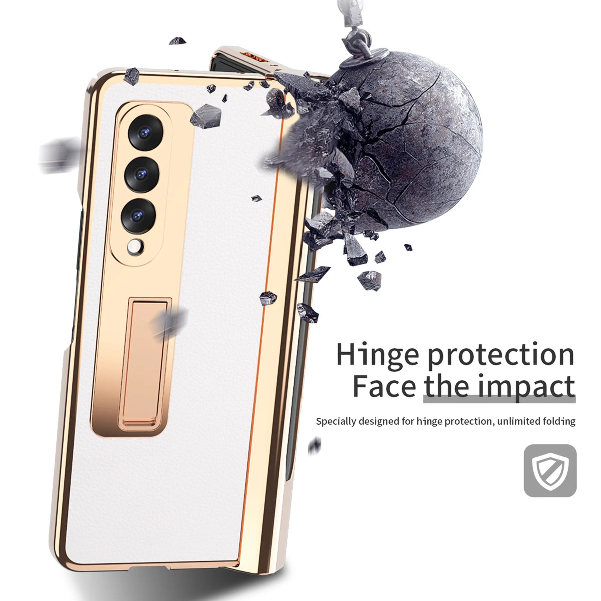 White PC + PU Leather Phone Case for Samsung Z Fold 3 5G O557709