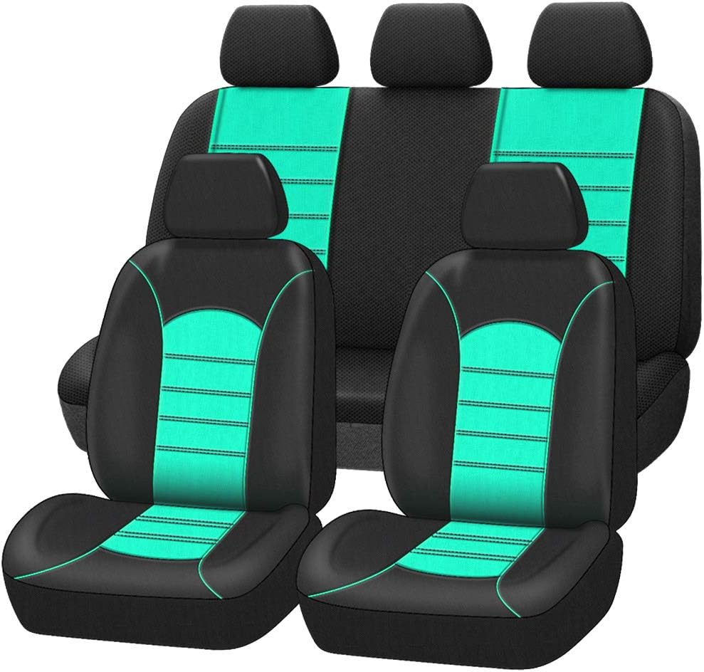 Air Mesh Car Seat Covers Full Set Breathable Airbag Compatible Water Blue O955728
