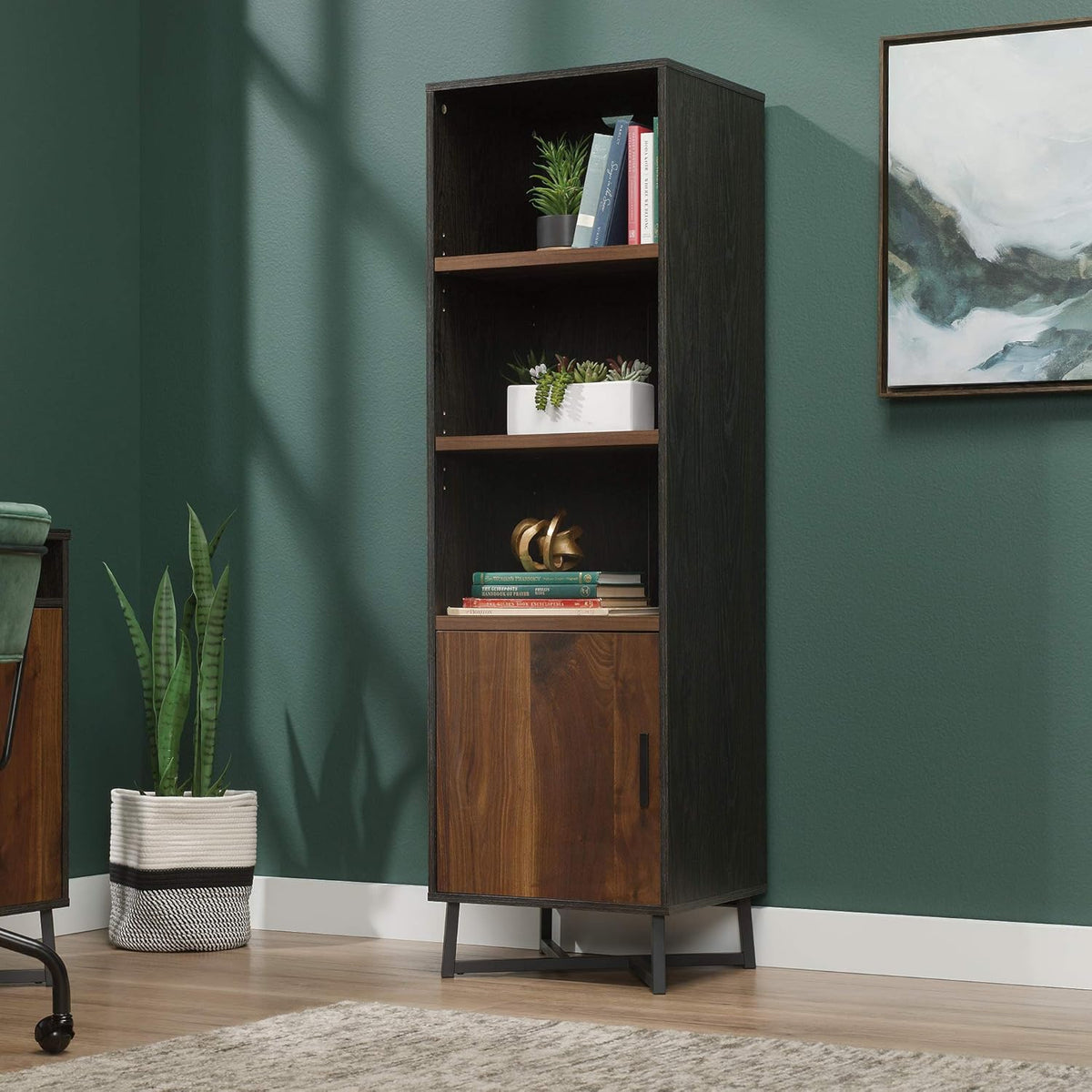 Brew Oak Finish Bookcase with Door J715456