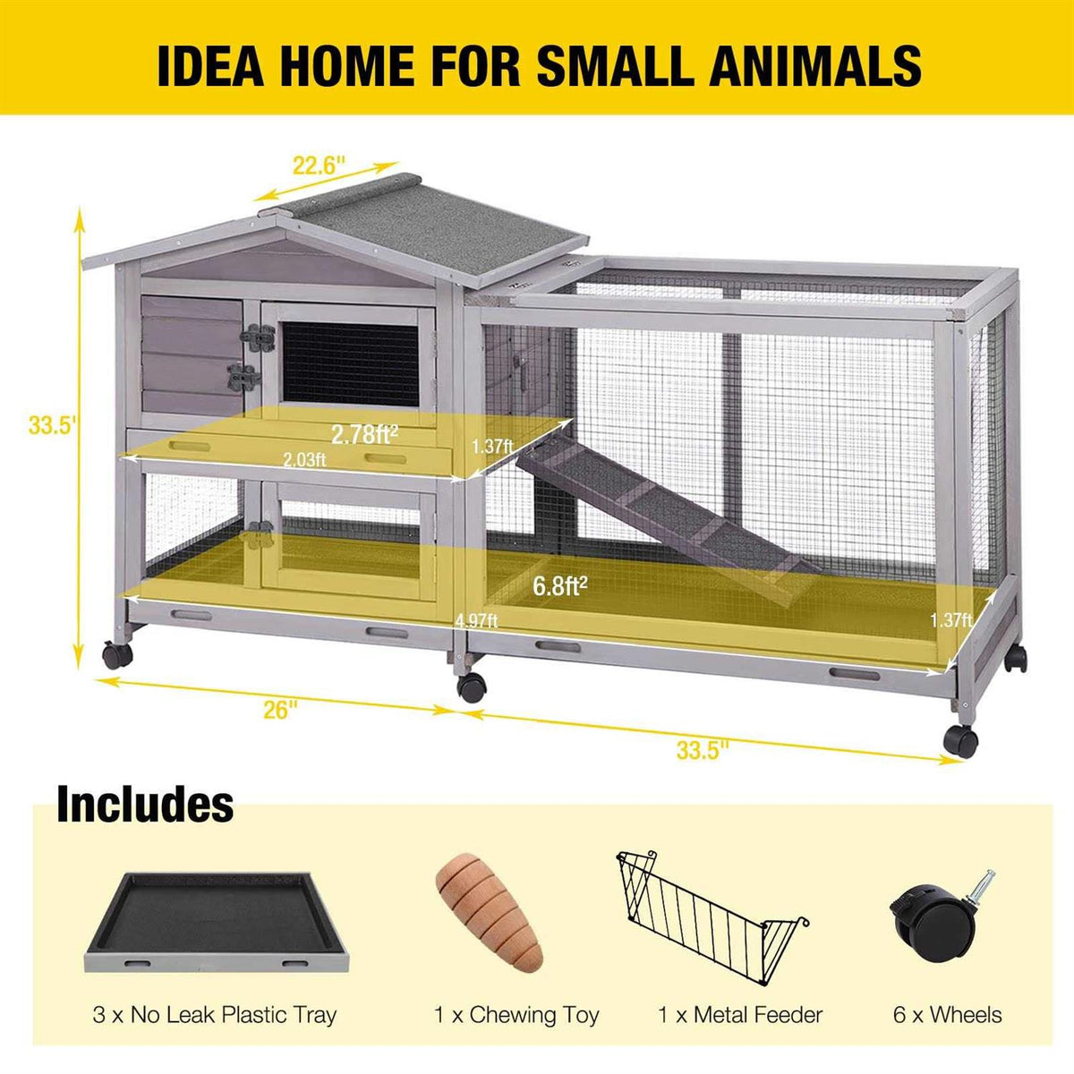 Rabbit Hutch with Casters and 3 Pull Out Tray U22559