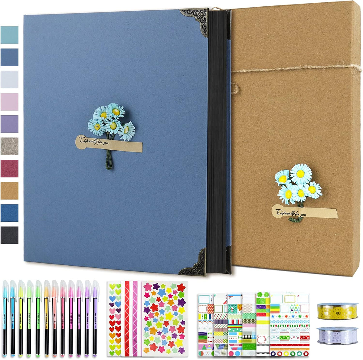60 Pages Hardcover 8.5x11 Inches 3 Rings Removable Black Paper Scrapbook Photo Album Kit B447