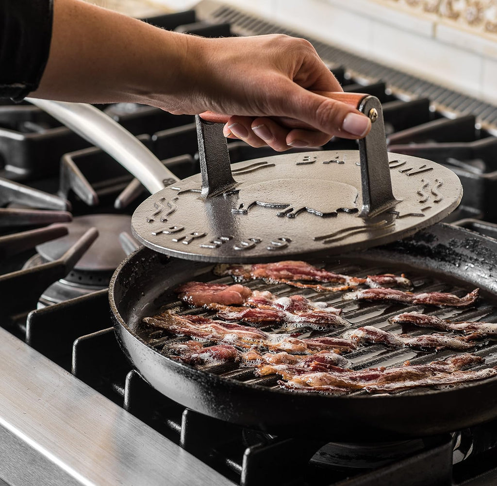 8.5-Inch Round Cast Iron Grill Press with Wood Handle Z5144