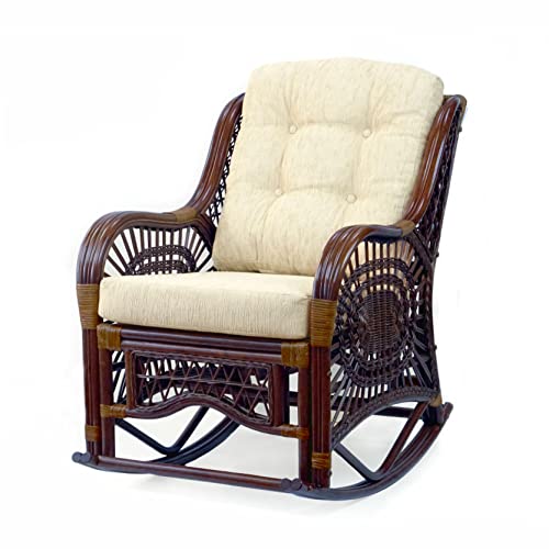 Natural Wicker Rattan Rocking Lounge Chair with Cream Cushion Y112