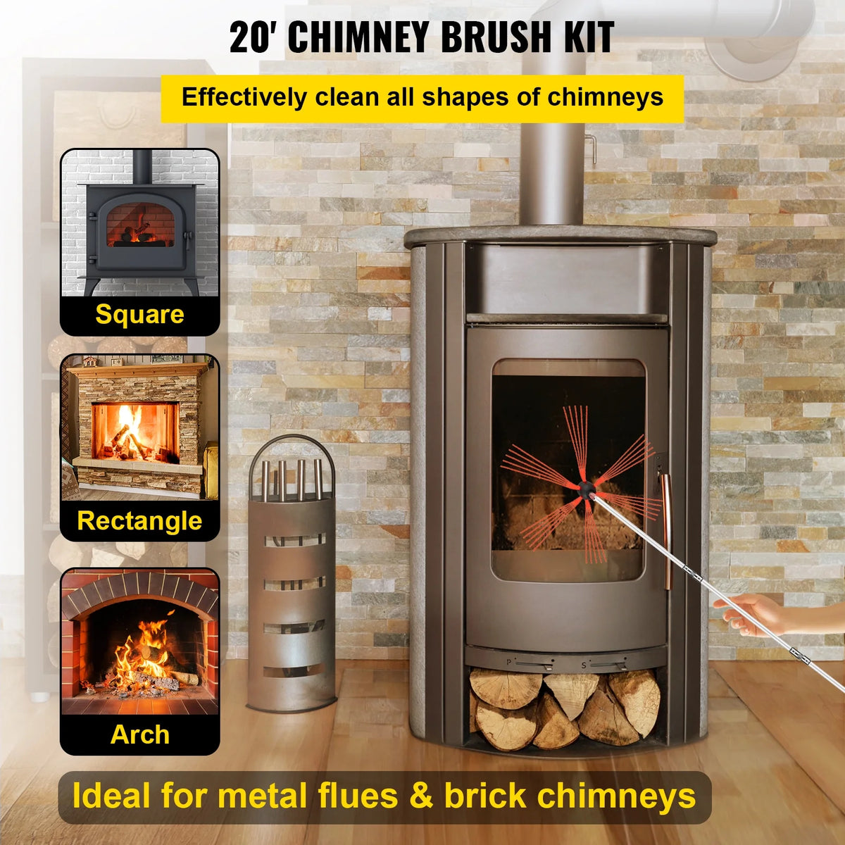 20ft 6 Rods Rotary Chimney Brush Kit V6840