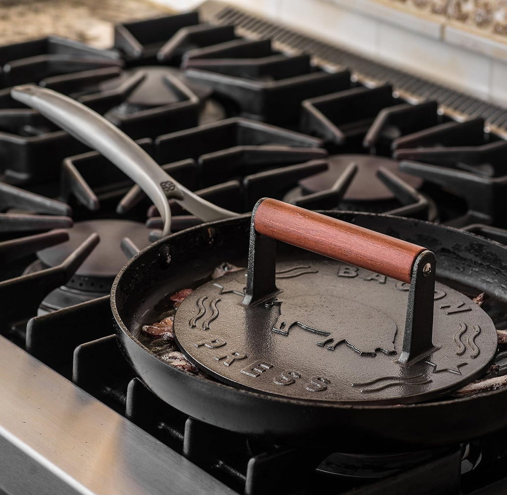 8.5-Inch Round Cast Iron Grill Press with Wood Handle Z5144