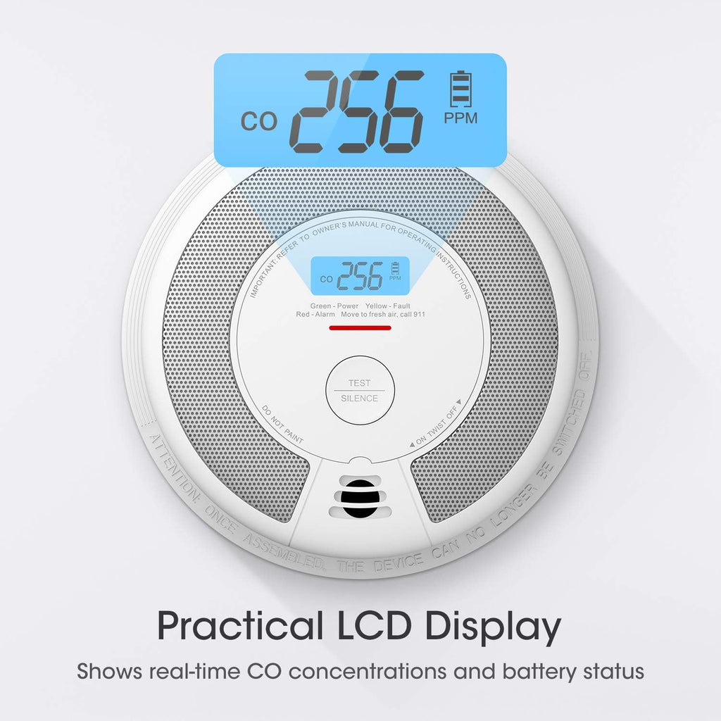 10-Year Battery Smoke and Carbon Monoxide Detector Alarm with LCD Display, Dual Sensor, 5-Pack O9264