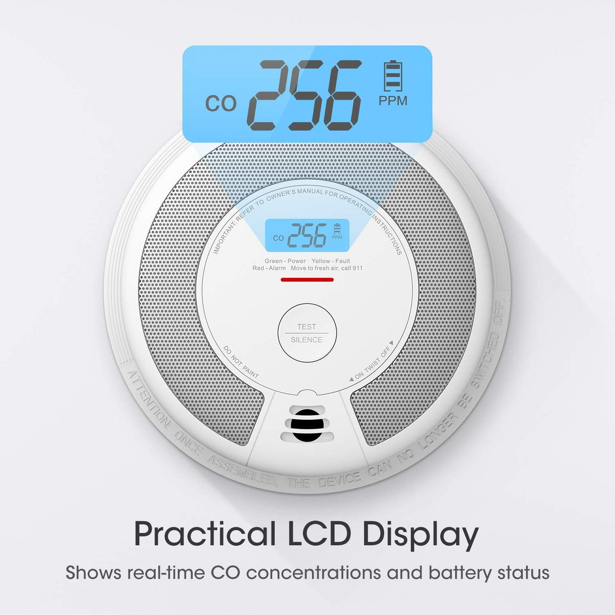 10-Year Battery Smoke and Carbon Monoxide Detector Alarm with LCD Display, Dual Sensor, 5-Pack O9264