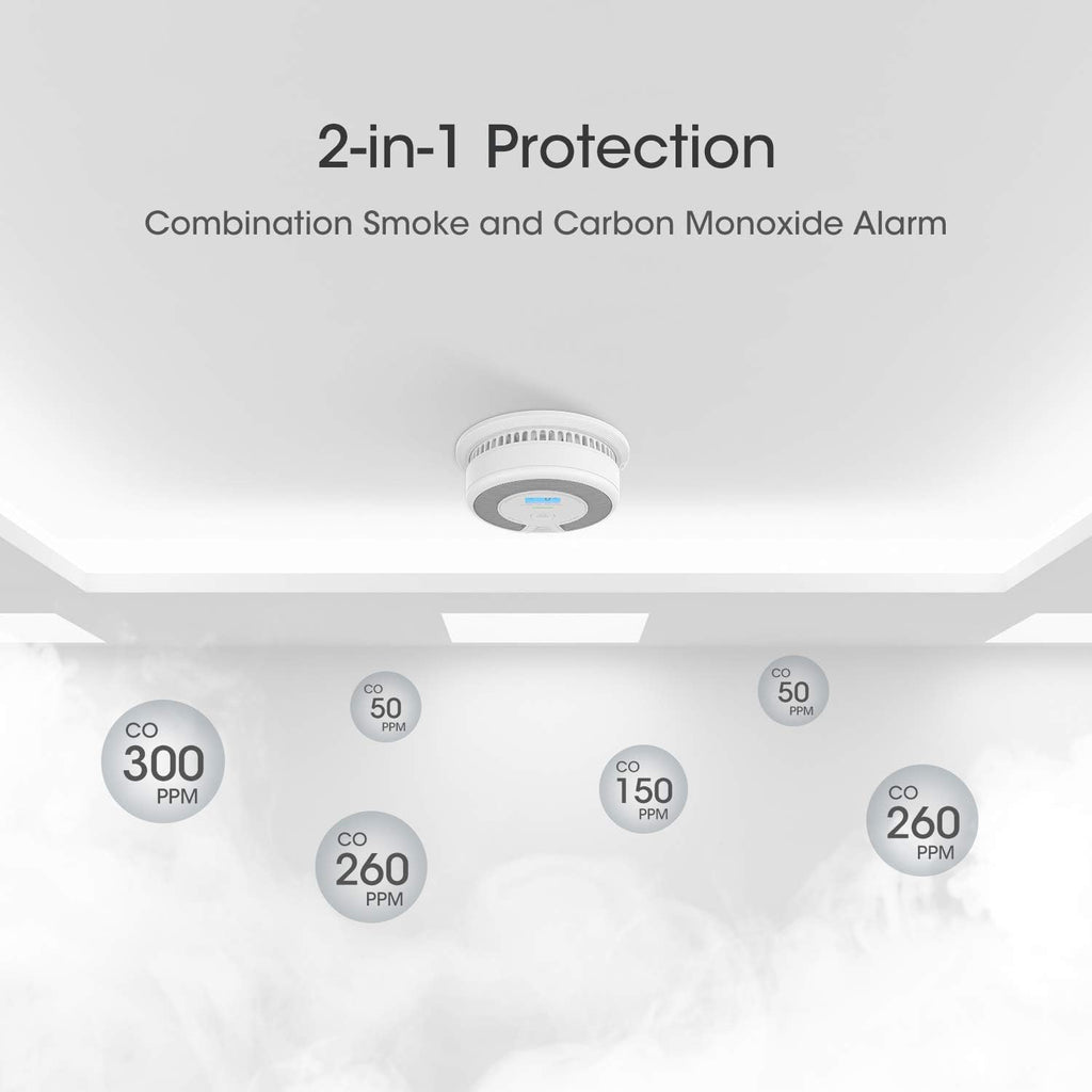 10-Year Battery Smoke and Carbon Monoxide Detector Alarm with LCD Display, Dual Sensor, 5-Pack O9264