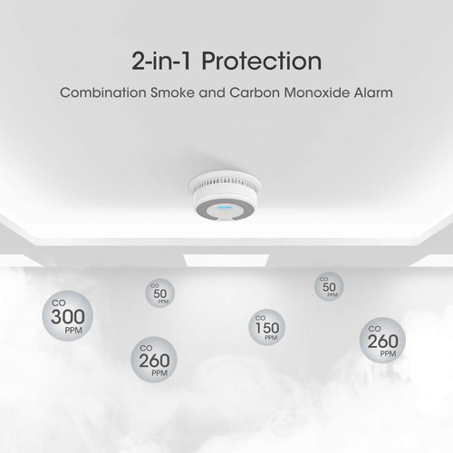 10-Year Battery Smoke and Carbon Monoxide Detector Alarm with LCD Display, Dual Sensor, 5-Pack O9264