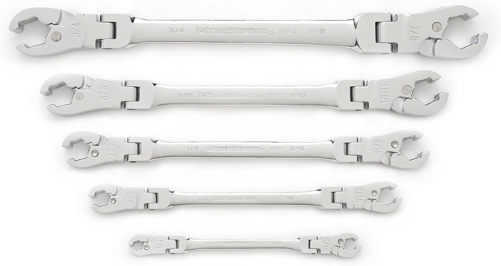 5 Pc. Ratcheting Flex Head Flare Nut Wrench Set, SAE T918753
