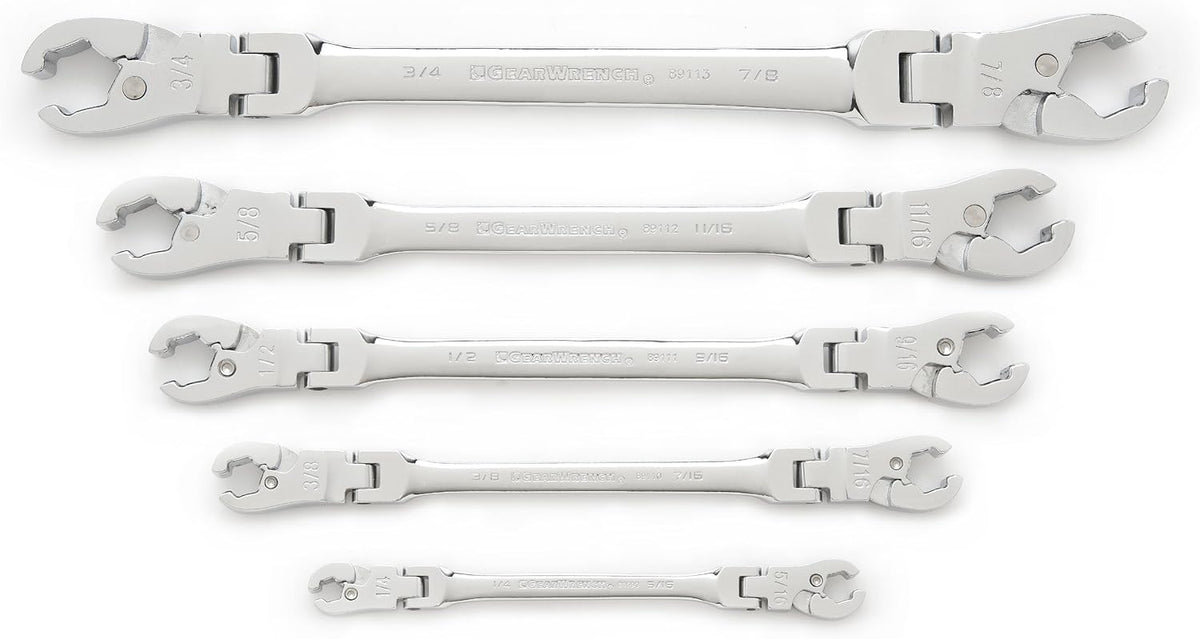 5 Pc. Ratcheting Flex Head Flare Nut Wrench Set, SAE T918753