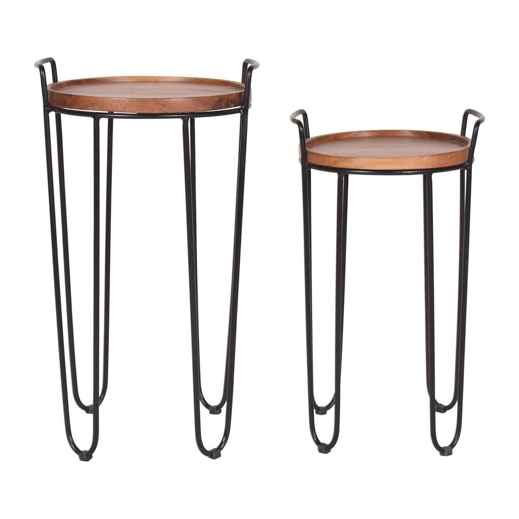Iron & Acacia Nesting Tray Tables with Handles Set of 2 F463