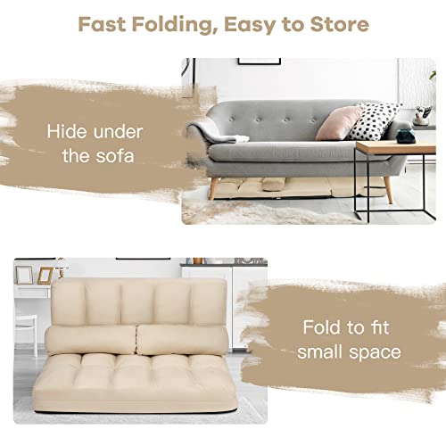 Blue Floor Sofa with 2 Pillows, Foldable 6-Position Adjustable Metal Frame Suede Fabric W423339
