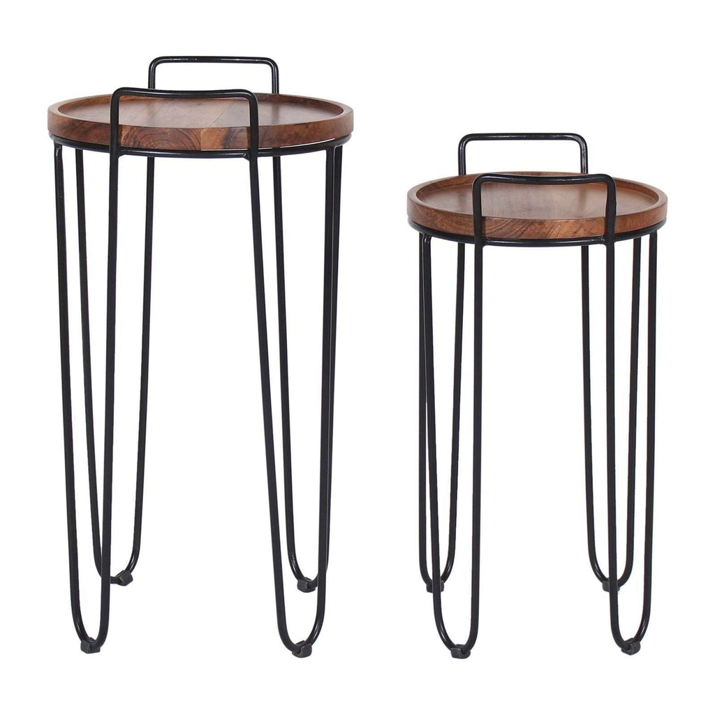 Iron & Acacia Nesting Tray Tables with Handles Set of 2 F463