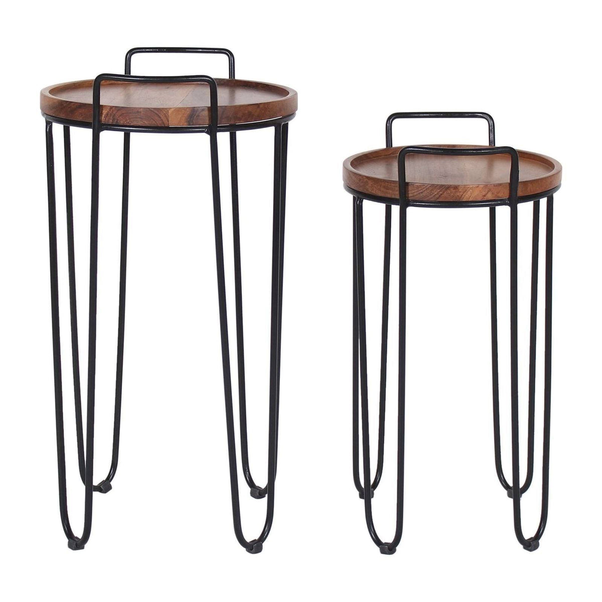 Iron & Acacia Nesting Tray Tables with Handles Set of 2 F463