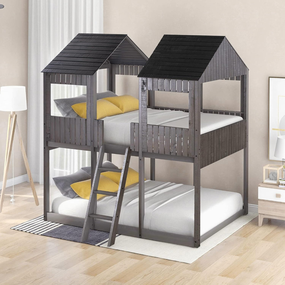 Antique Gray Full Over Full Wooden Bunk Bed U87953