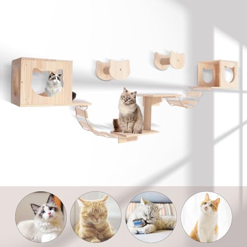 Wall-Mounted Cat Climber Set with Cat Wall Shelves, Scratching Posts, Condo House, Ladder, Perches N673