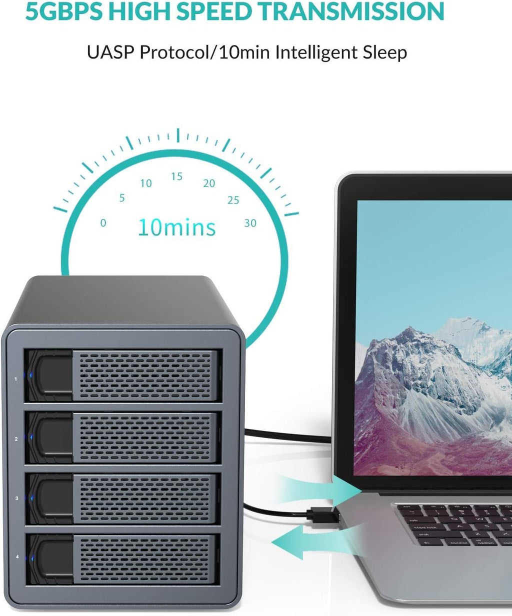 4 Bay Hard Drive Enclosure Aluminum Alloy USB3.0 to SATA3.0 External HDD SSD Storage Enclosure X7312
