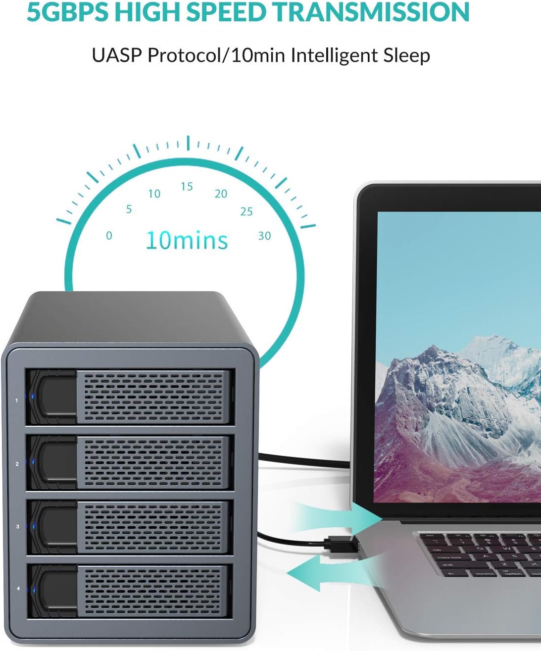 4 Bay Hard Drive Enclosure Aluminum Alloy USB3.0 to SATA3.0 External HDD SSD Storage Enclosure X7312