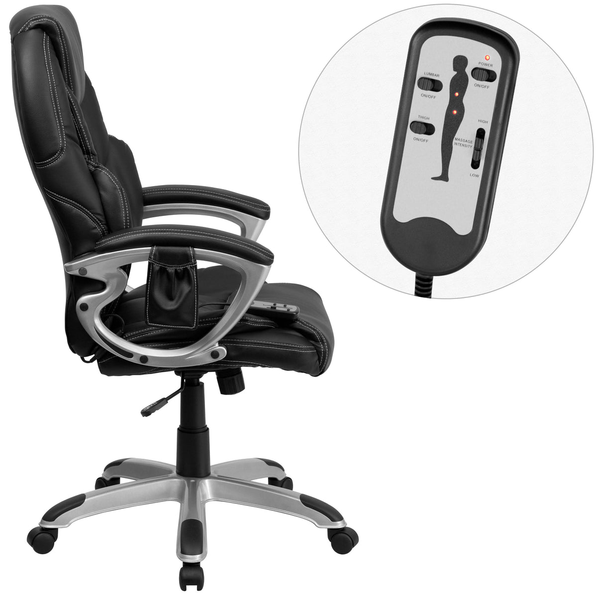 High Back Ergonomic Massaging Swivel Office Chair Black/Silver I350980