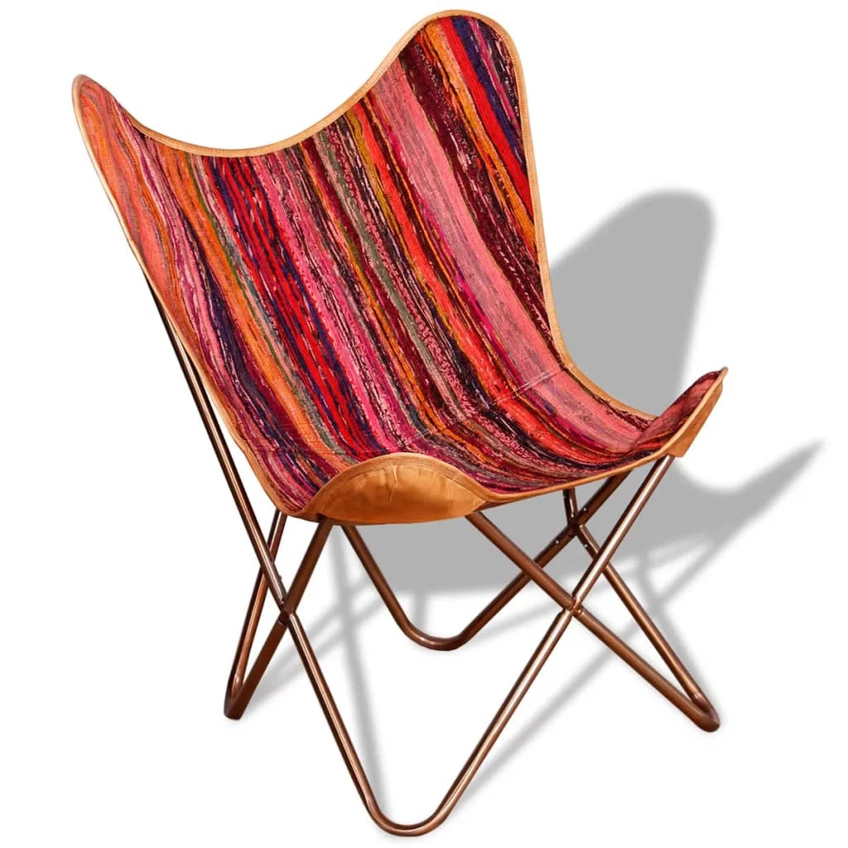 Vintage Butterfly Chair Chindi Fabric Iron Frame Multicolour P9267