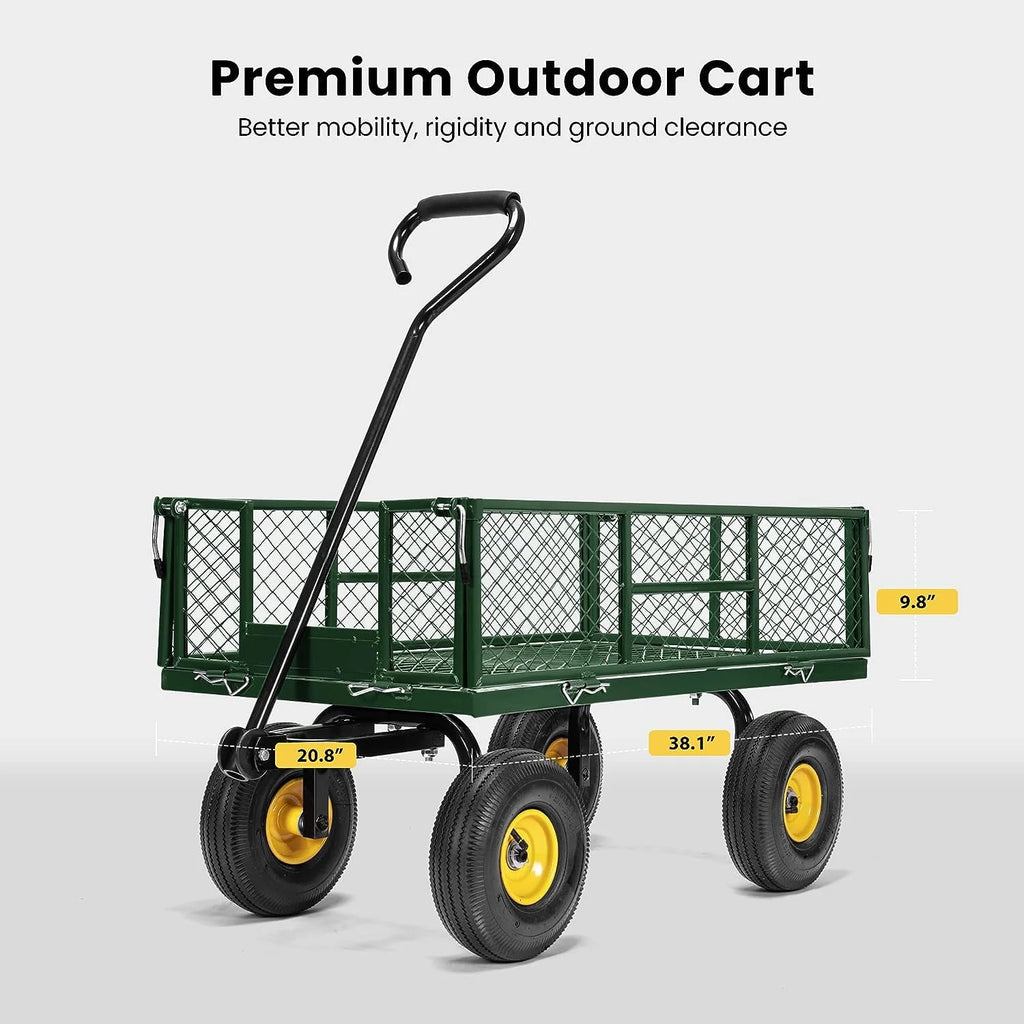 Mesh Steel Garden Cart 880 lbs Folding Utility Wagon with 10 Inch Wheels, Red B509521
