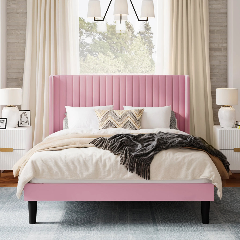 Queen Size Velvet Upholstered Platform Bed Frame D6865