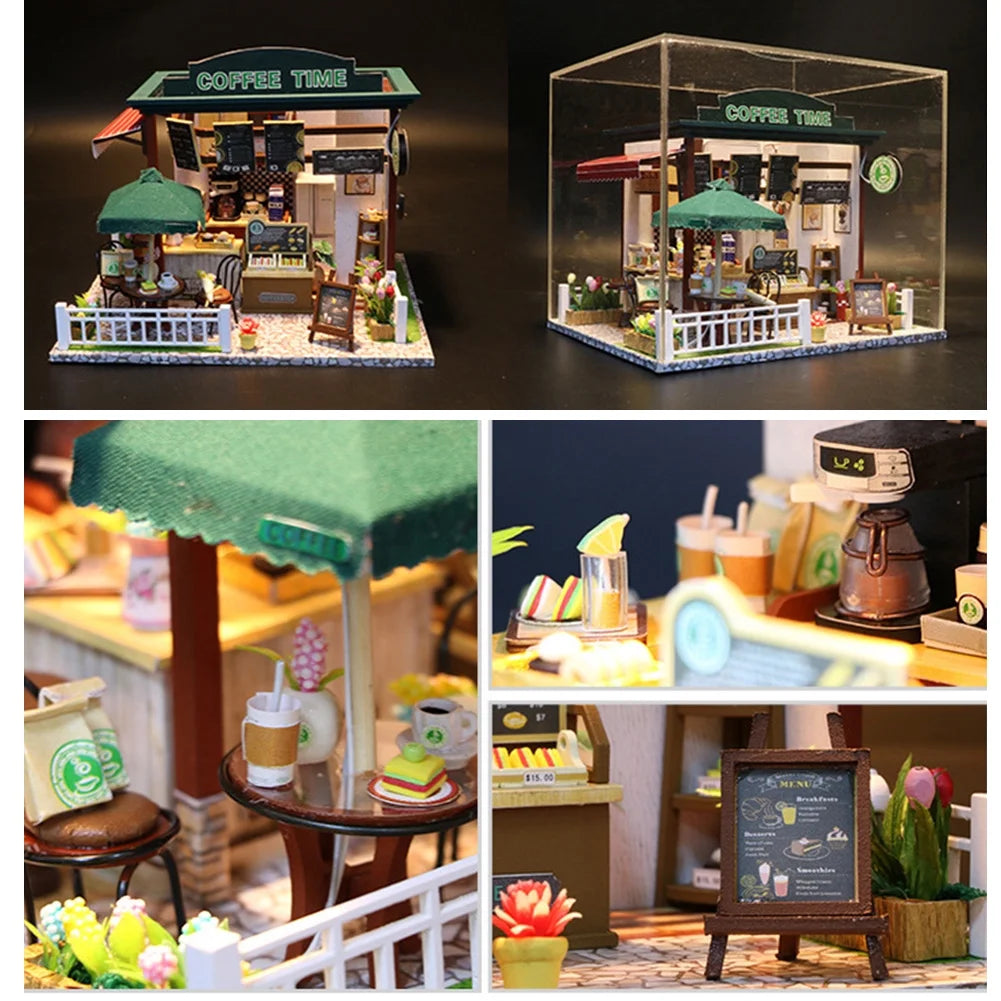Miniature LED Coffee Store Doll House Model Toy H192