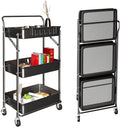3 Tier Rolling Metal Utility Cart with Wheels (Black) W9102