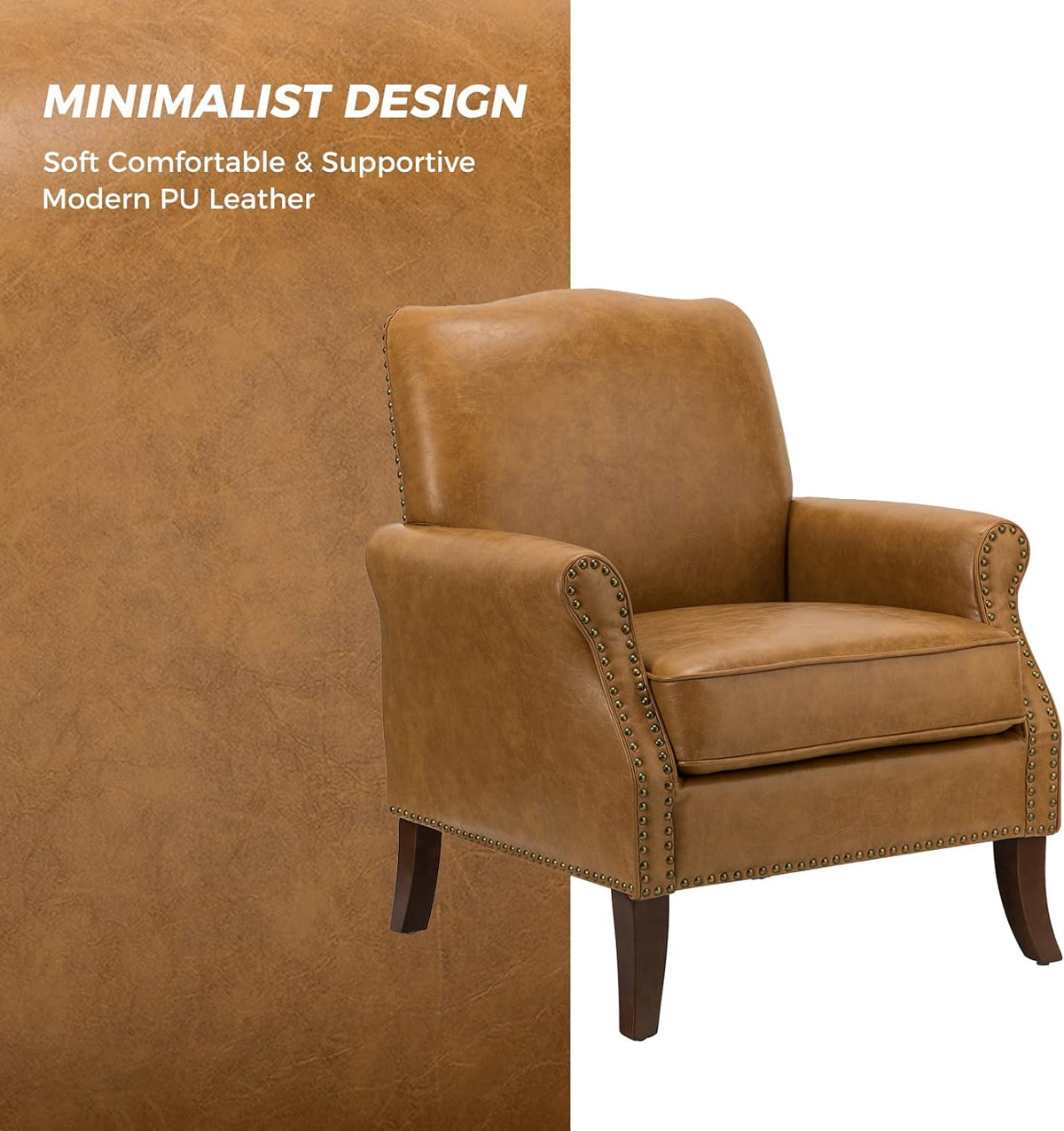 Faux Leather Accent Armchair Set Of 2 with Solid Wood Legs F38918