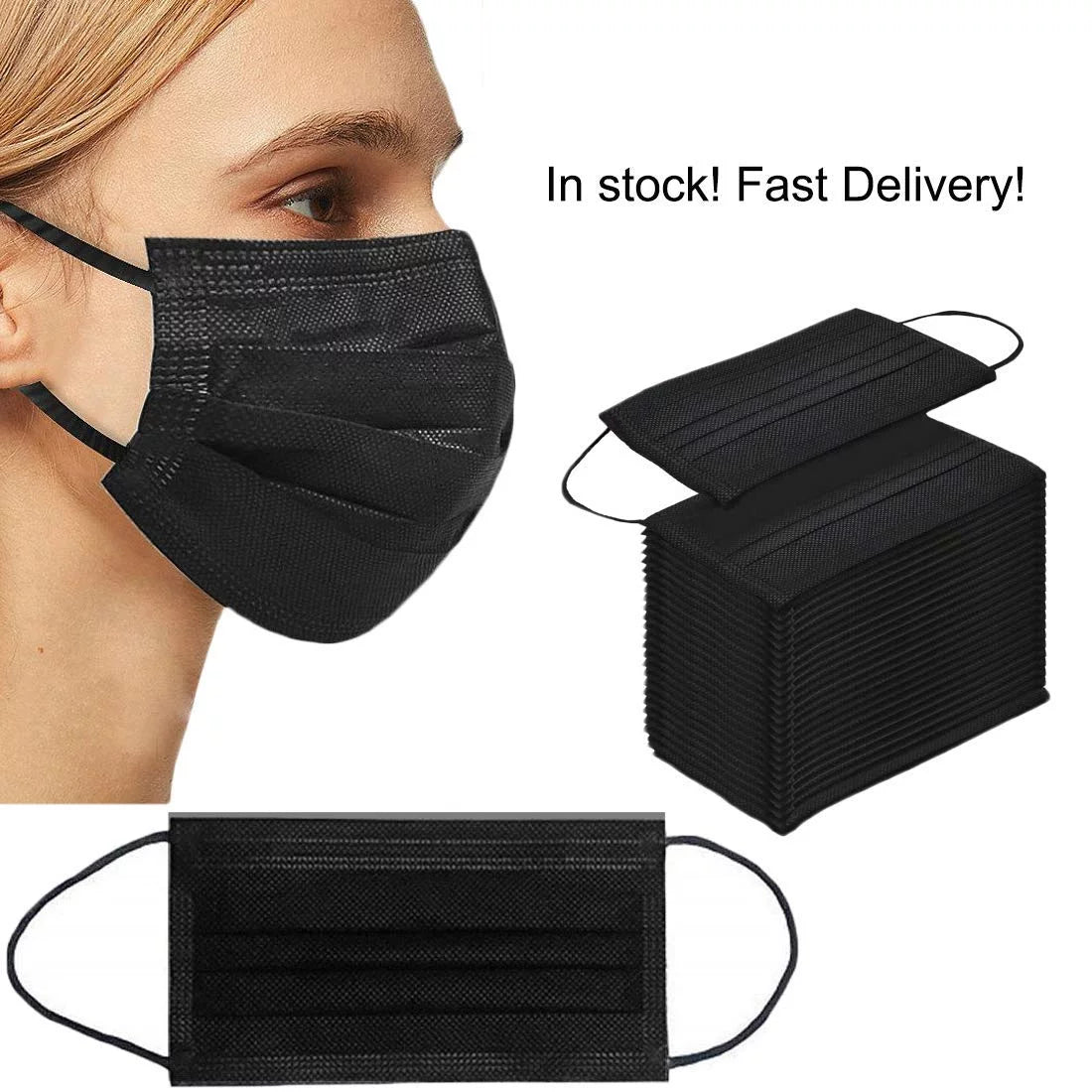 2000 Pack Black 3 Ply Disposable Face Masks M6032