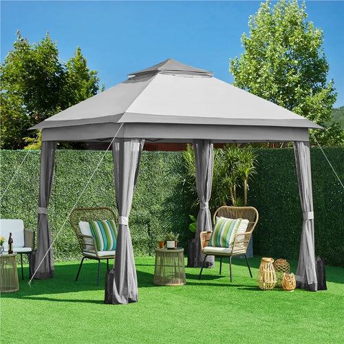 11x11 FT Pop-Up Gazebo with 4 Mesh Sidewalls, Light Gray F874