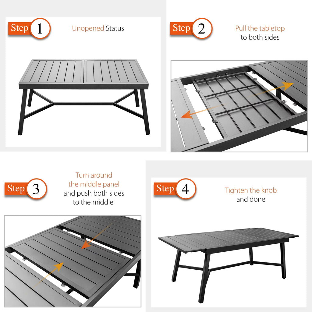 9 Piece Metal Outdoor Patio Dining Set with Swivel Chairs and Extendable Table C550