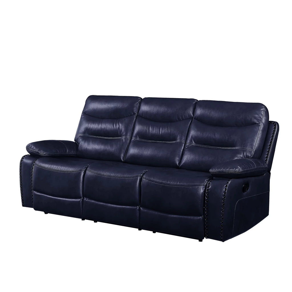 Navy Blue Leatherette Tufted Motion Sofa B299