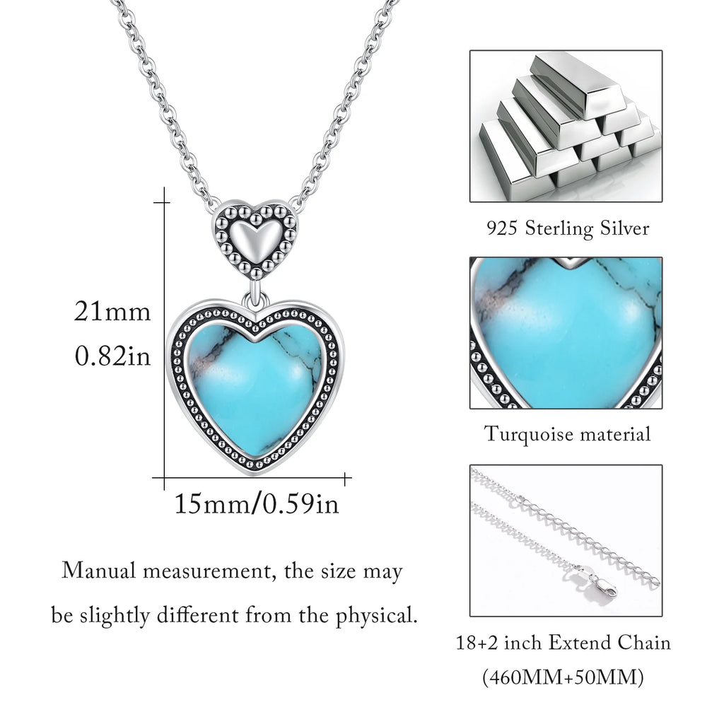 Heart Pendant Turquoise Necklace 18K White Gold Plated Jewelry V969