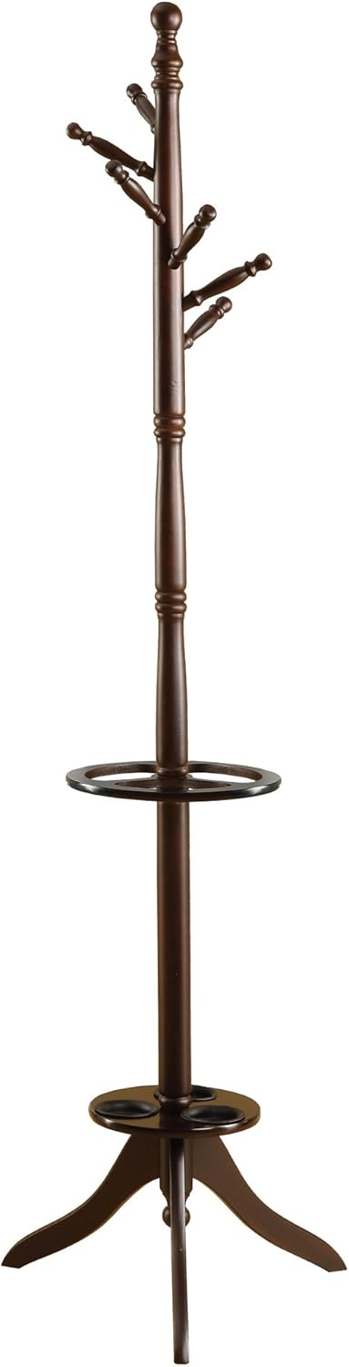 Solid Wood Coat Rack with Umbrella Holder Cappuccino F2189