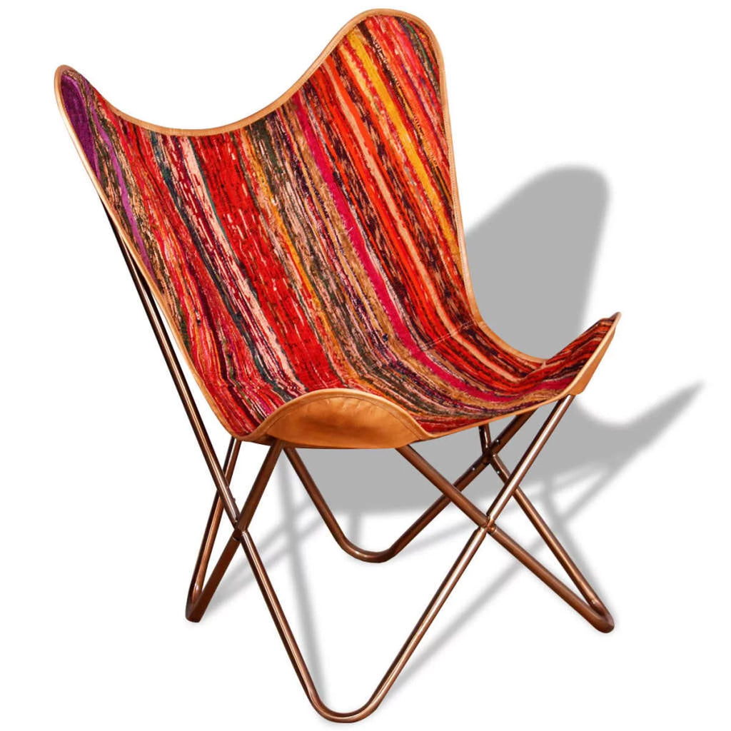 Vintage Butterfly Chair Chindi Fabric Iron Frame Multicolour P9267