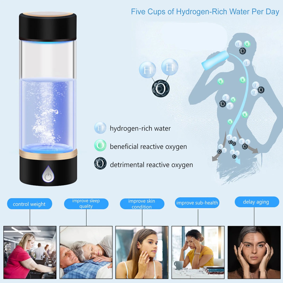 420ml Rechargeable Hydrogen Bottle Glass Cup M7681